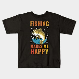 Fishing Makes Me Happy Vintage Vibes Kids T-Shirt